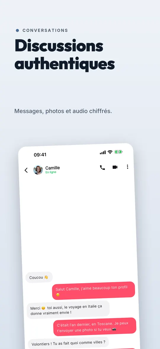Écran Chat de l'application Mad2Moi