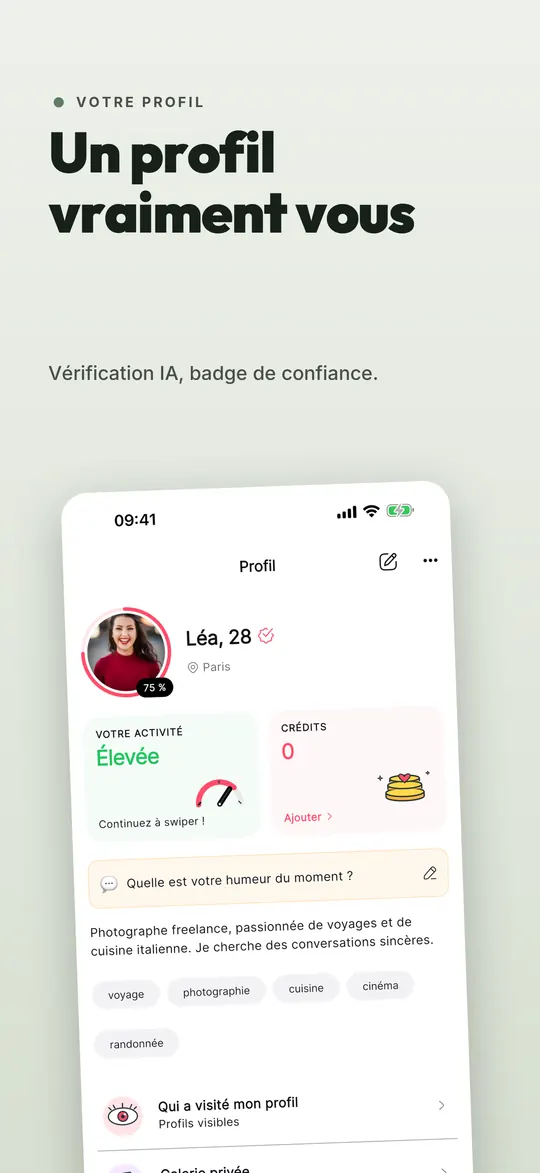 Écran Profil de l'application Mad2Moi
