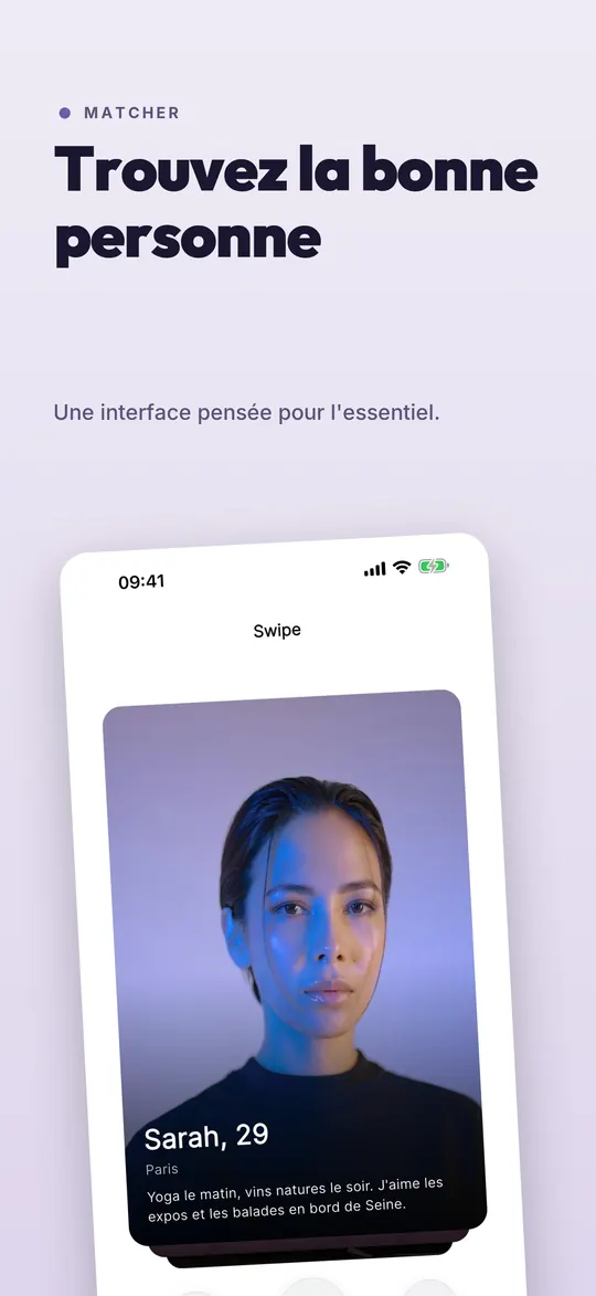Écran Swipe de l'application Mad2Moi